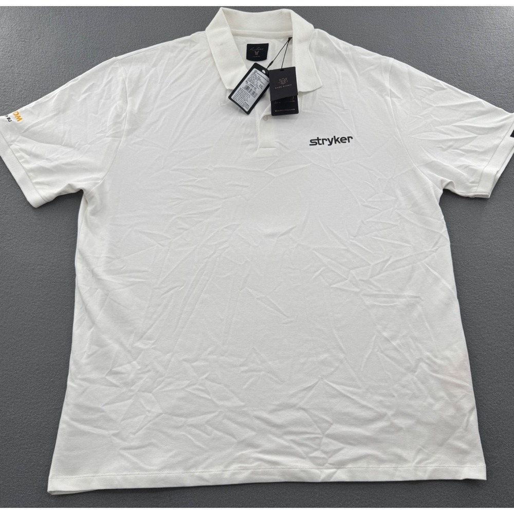 Rare Rabbit Polo Shirt Mens XXL White Stryker Logo Cotton Lycra Modern Gorpcore